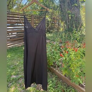 H&M Black Slip Midi Dress | Side Tie Detail | Flowy Minimal Chic | Size S NWT